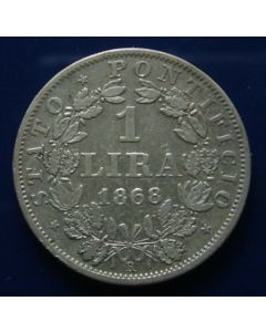 Vatican Lira1868  km# 1387 PIUS IX PON. M.