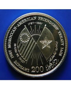 Morocco 200 Dirhams 1987 Moroccan - American Friendship – Silver