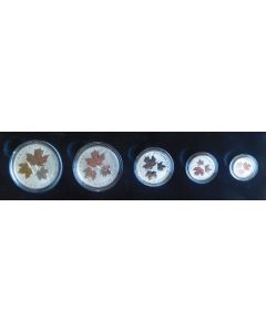  Fine silver maple leaf fractional set 2016. Longest reigning sovereign. Bi-colour. Proof in case