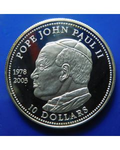 Liberia  10 Dollars 2003  Memorial of Pope John Paul ll - Silver / Proof