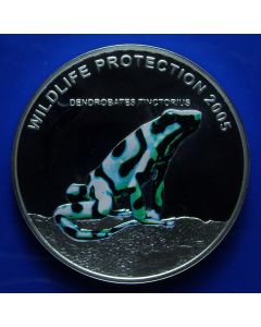 Liberia  10 Dollars 2005  Oyapok Frog - (Dendrobates tinctorius) Silver / Proof