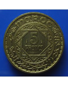 Morocco  Piedfort with Essai AH1365 KM#  Pe6 5 Francs Aluminium-Bronze, Y43