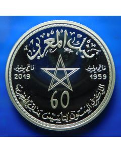 Morocco  		2019	 Silver, Proof; Mohammed VI; Bank Al-Maghrib - 60th Anniversary; With Original Case & Certificate 