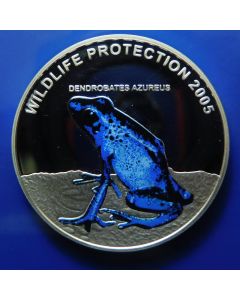 Liberia 	 10 Dollars	2005	 Blue frog (Dendrobates azureus) Silver / Proof