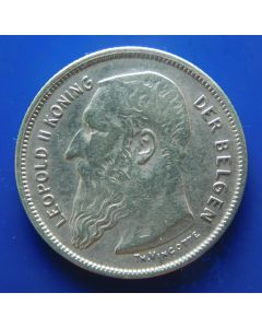 Belgium 	 2 Francs	1909	Léopold II (Dutch text) Silver