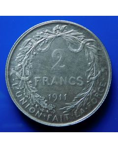 Belgium  2 Francs 1911 km# 74  Des Belges -  Silver 