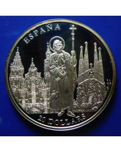 Liberia  20 Dollars 2001  Spain - Silver / Proof