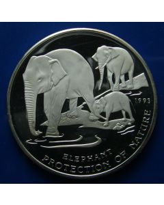 Cambodia	 20 Riels	1993	 - Proof - Silver - Asian elephants