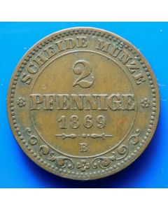German States  Sachsen-Albertine 2 Pfennig 1869 B km# 1217