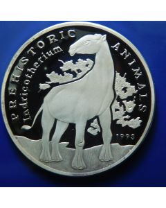 Cambodia	20 Riels	1993	 Prehistoric Animals series – Indricotherium; Silver Proof 