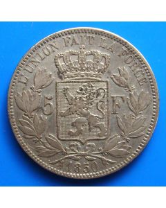 Belgium 	 5 Francs	1850	 - W/o dot above date -  Silver 