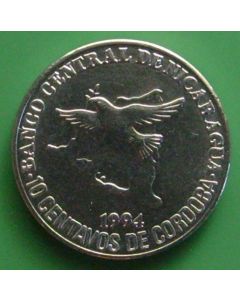 Nicaragua 	 10 Centavos	1994	 Bird flying above map - unc