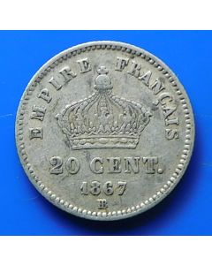 France  20 Centimes 1867BBkm# 808.2