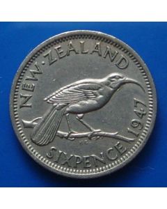 New Zealand 	 6 Pence	1947	 Huia bird