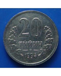 Uzbekistan	 20 Tiyin	1994	without beated rim - unc