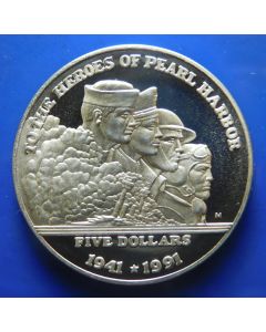 Marshall islands	 5 Dollars	1991	 To the Heroes of Pearl Harbor 
